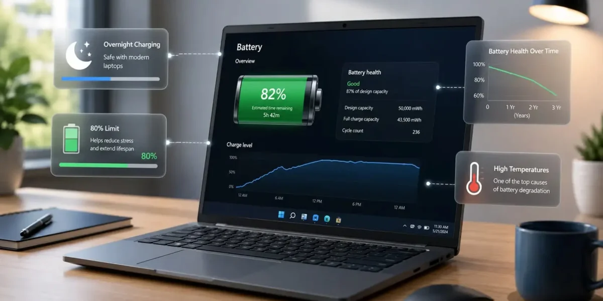 Mitos sobre la batería de las laptops: carga nocturna, límite del 80% y qué es lo que realmente degrada las baterías